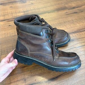 Timberland Redwood Falls Waterproof Moc-Toe Boots Men's 12 Brown Leather Lace Up